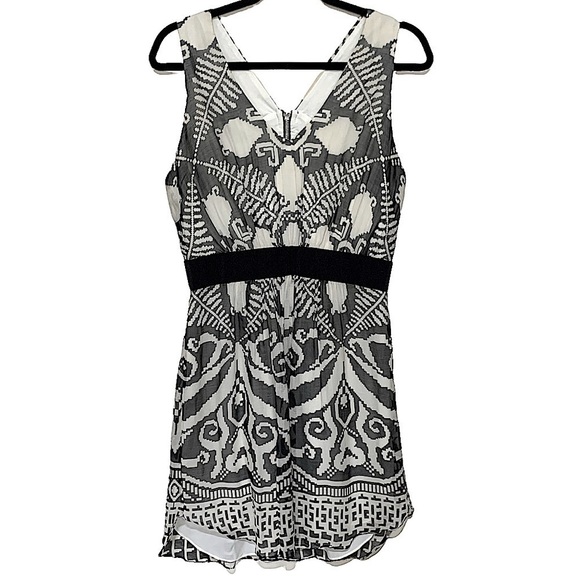 Milly of New York Ethnic Tribal Print Sleeveless Dress in Black and Ivory Size 8 - Picture 1 of 7
